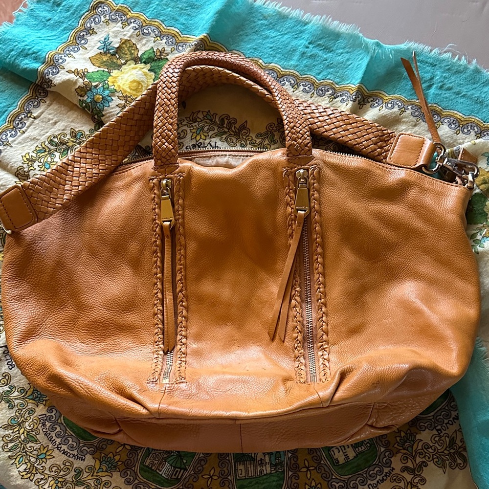 Christopher Kon Leather Tote Satchel with Braided Handles